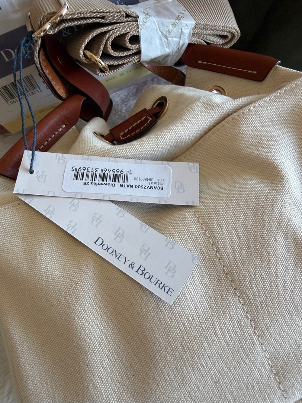 Dooney & Bourke Cream Canvas Tote with Brown Leather Trim - Picture 3 of 5